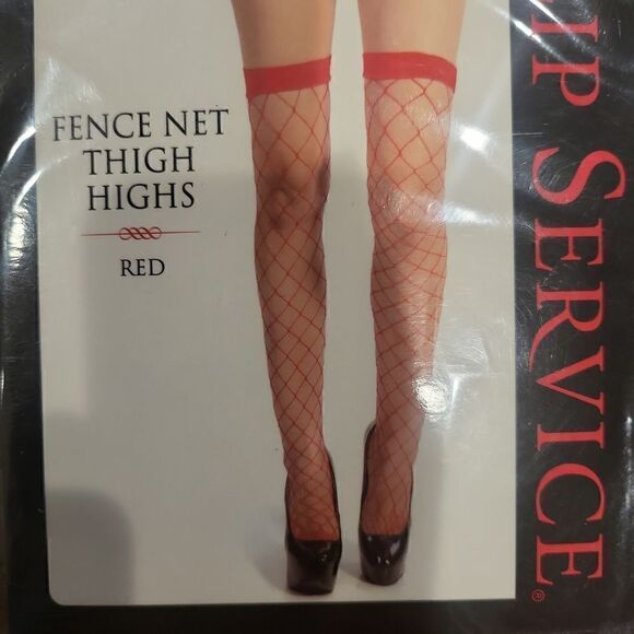Lip Service Fish Net Thigh Highs Red One Size Fits Most - Picture 2 of 3